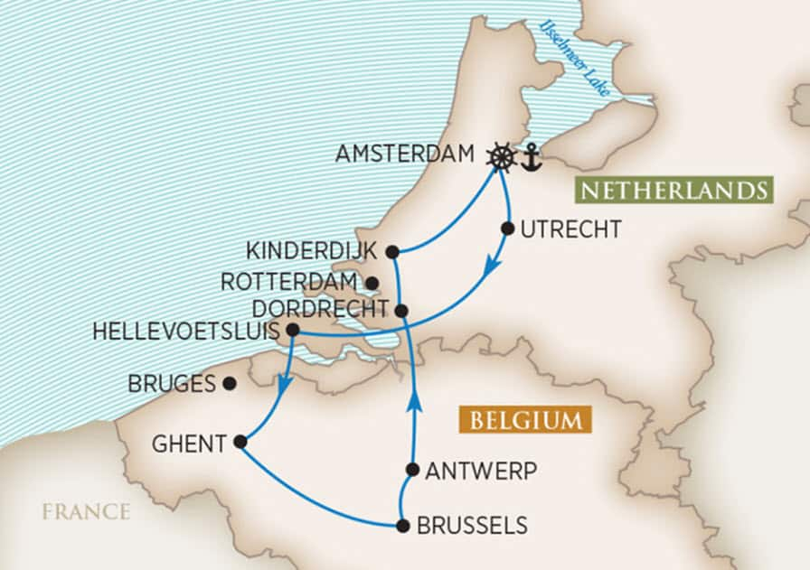 Best of Holland & Belgium Itinerary Map