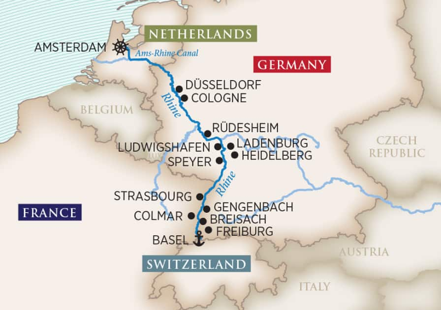 Christmas Markets on the Rhine Itinerary Map