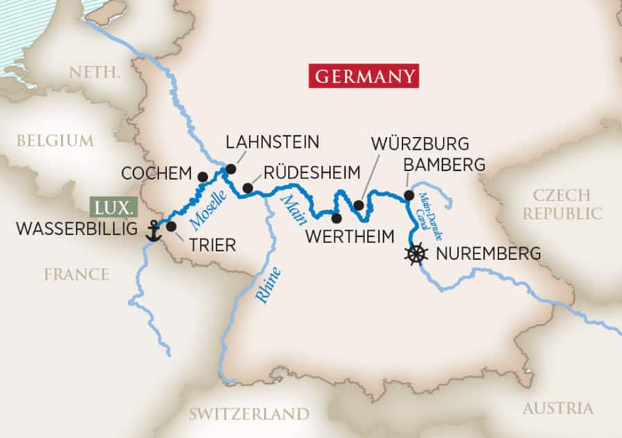 Europe's Rivers & Castles (Wine Cruise) Itinerary Map