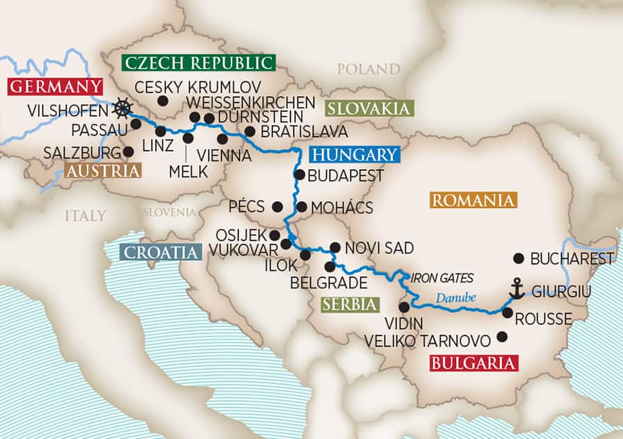 Grand Danube Cruise (Wine Cruise) Itinerary Map