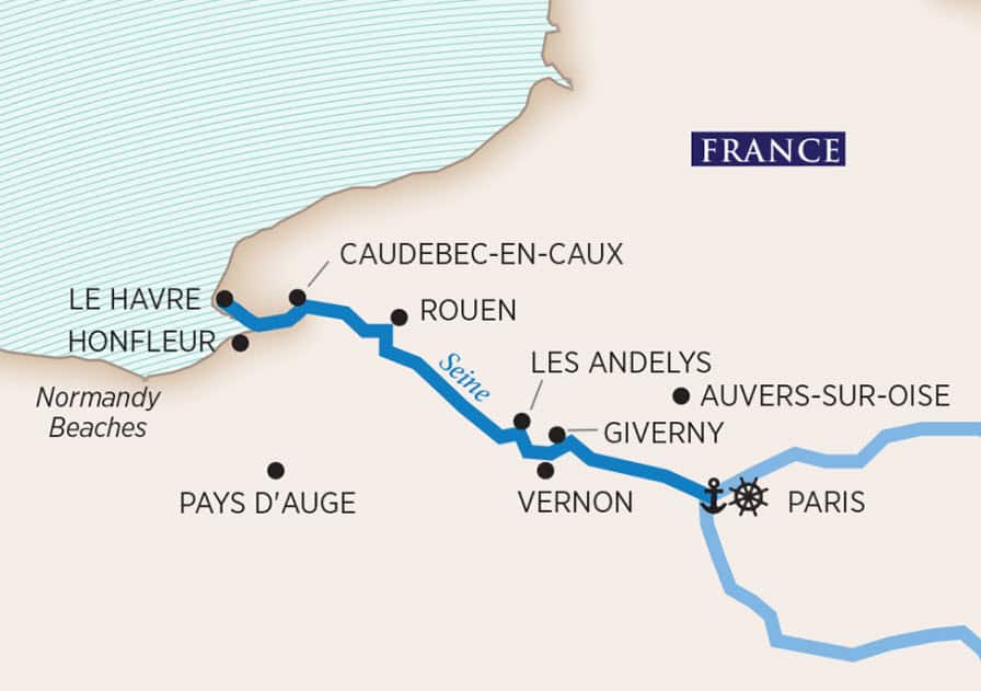 Paris & Normandy (Wine Cruise) Itinerary Map