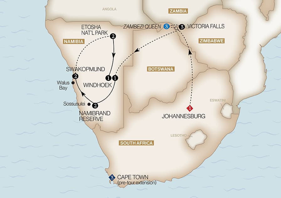 African Wonders & the Skeleton Coast Itinerary Map