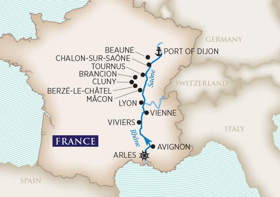 Essence of Burgundy Wine Cruise Itinerary Map