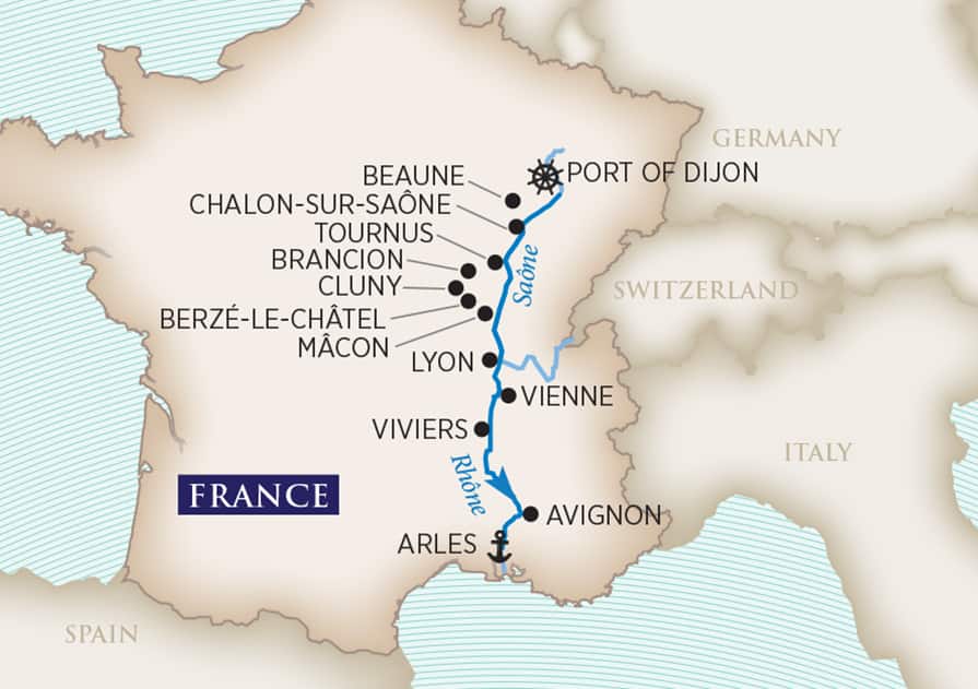 Essence of Burgundy & Provence Itinerary Map