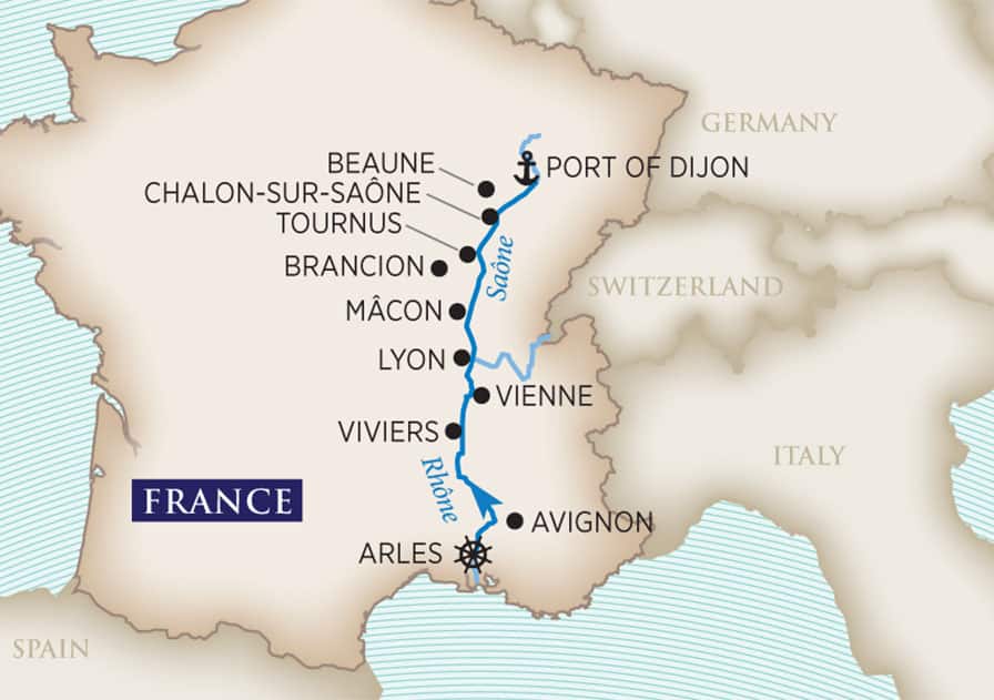Essence of Burgundy Wine Cruise Itinerary Map
