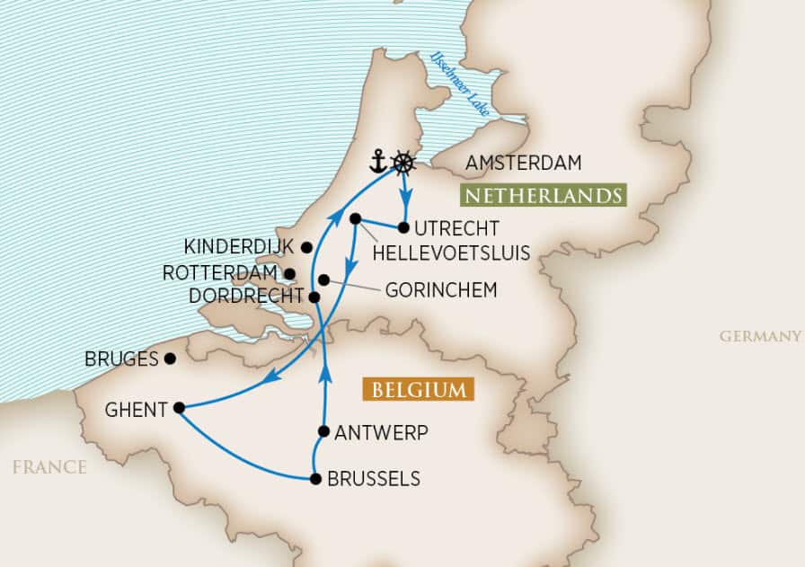 Best of Holland & Belgium Itinerary Map