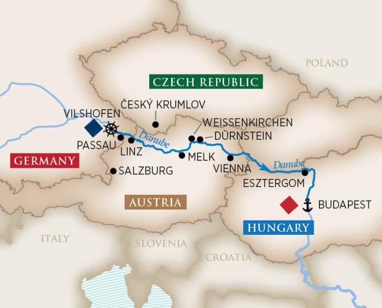 Christmas Markets on the Danube Itinerary Map
