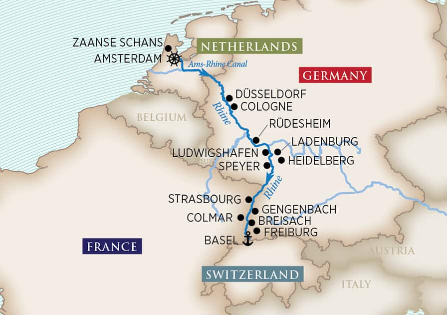 Christmas Markets on the Rhine Itinerary Map