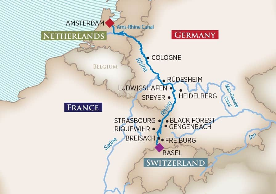 Christmas Markets on the Rhine Itinerary Map