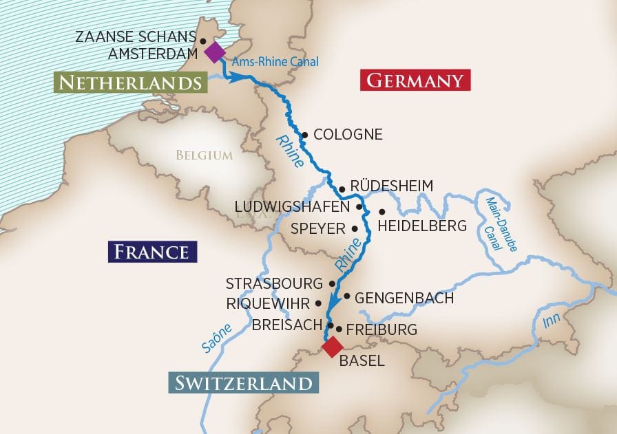 Christmas Markets on the Rhine Itinerary Map