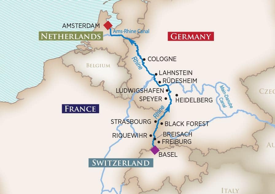 Swiss Alps & Rhine Castles Itinerary Map