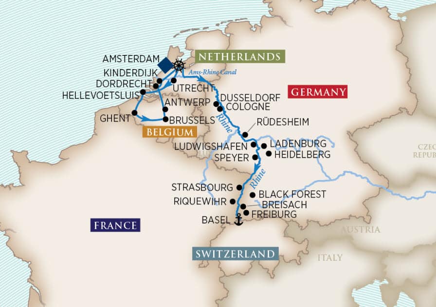 Grand Rhine & Dutch Canals Itinerary Map