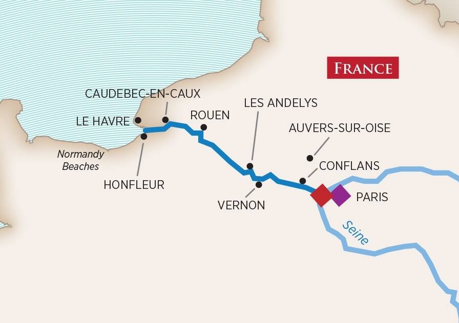Itinerary map of Paris & Normandy