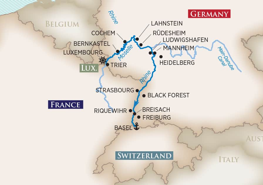 Rhine & Moselle Splendors Itinerary Map