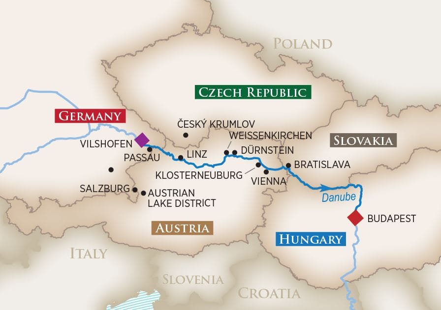 Romantic Danube (Wine Cruise) Itinerary Map