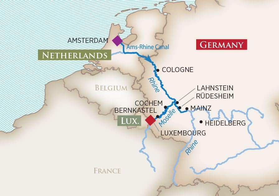 Vineyards Of The Rhine &amp; Moselle Itinerary Map