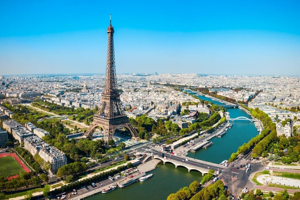Eiffel Tower or Tour Eiffel aerial view