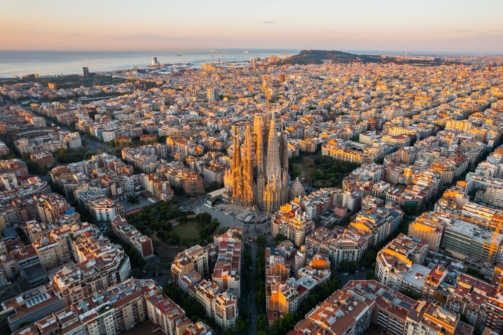 Aerial view of Barcelona Eixample residential district