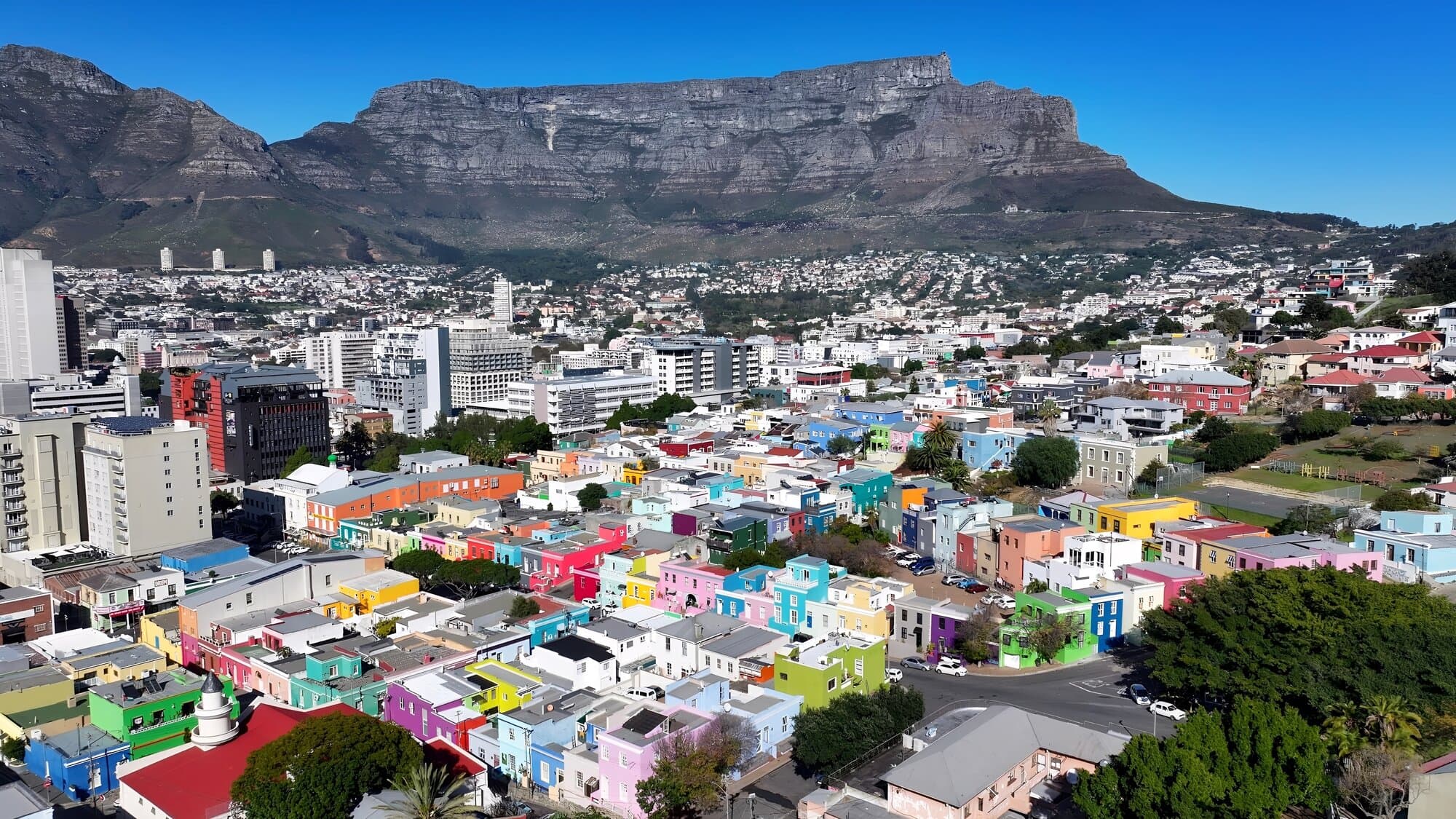 Bo Kaap Skyline In Cape Town Western Cape South Africa. Amazing Skysrapers And Traffic On Street Viewed From Above. Construction Landscape Company Building Vibrant. Construction Town.